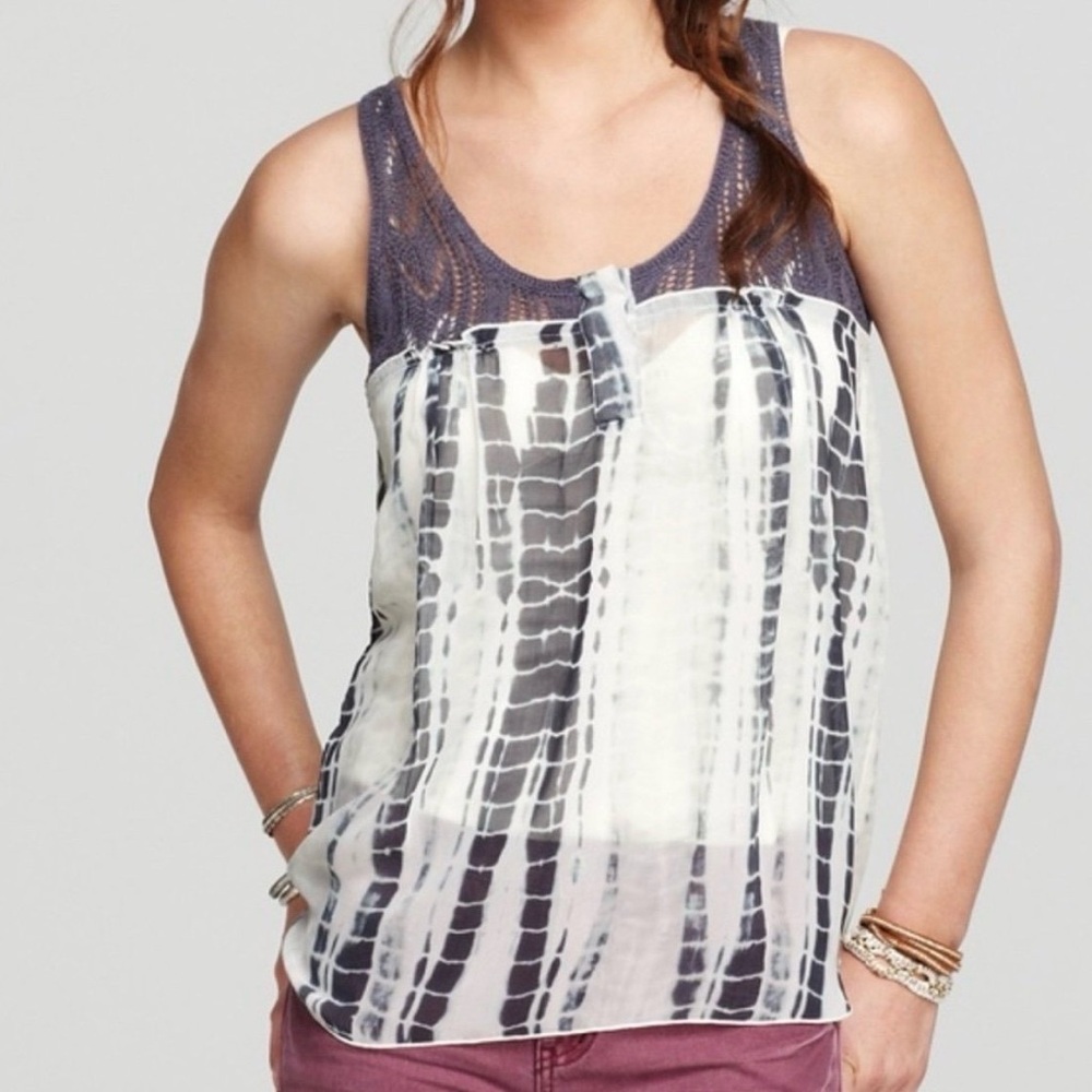 Free People Susquehanna Crochet Tie Dye Tank Top Purple/Black/White Size Medium